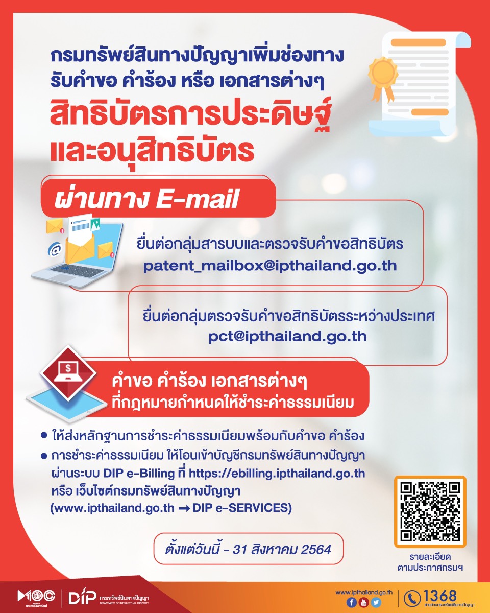 กรมทรัพย์สินทางปัญญาเพิ่มช่องทางรับคำขอ